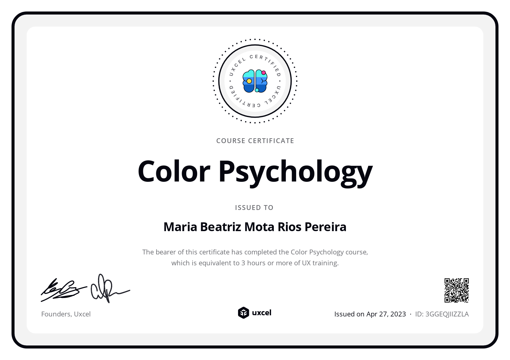 Maria Beatriz Mota Rios Pereira's certificate
